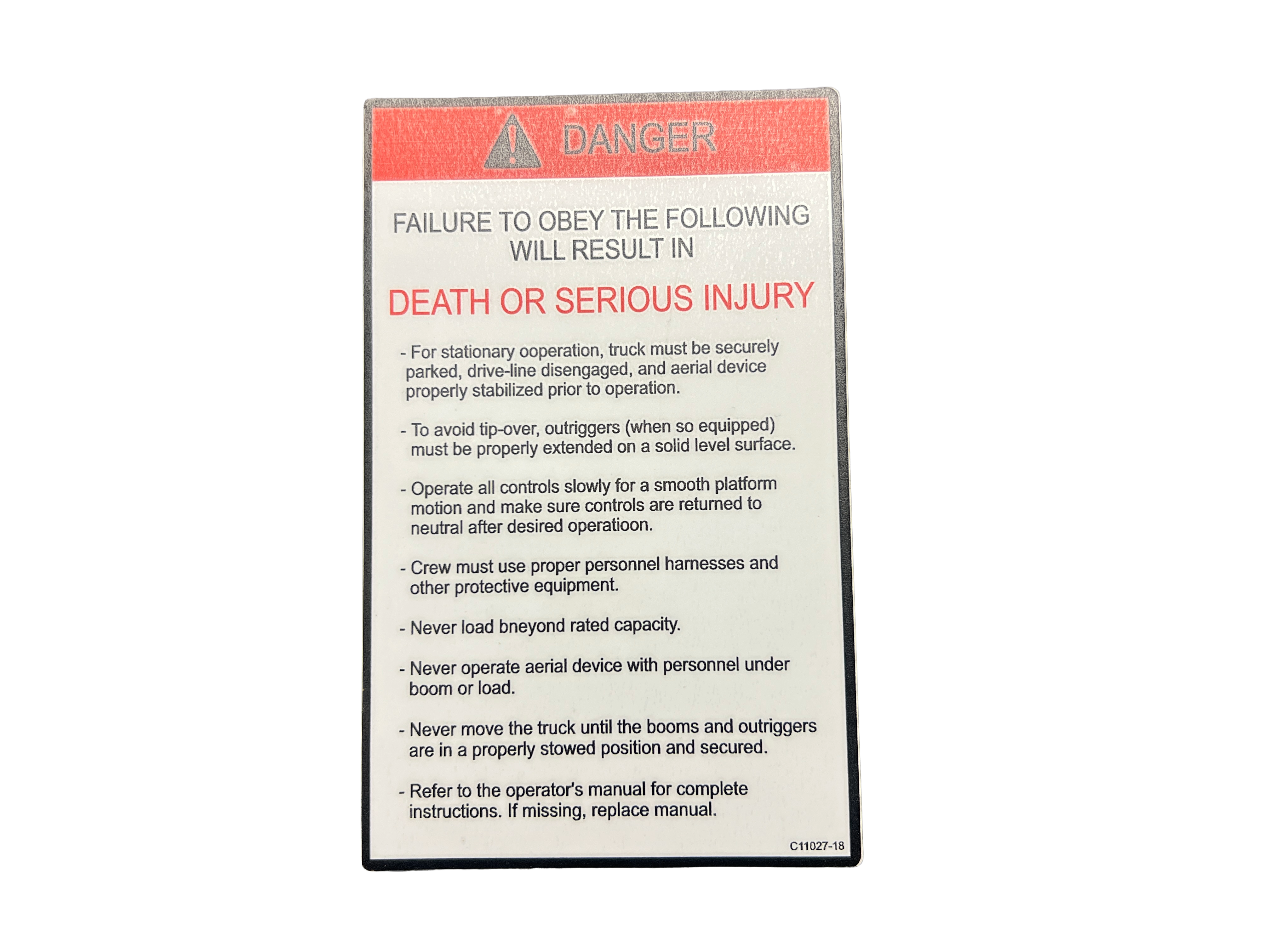 palfinger single decal, danger death or serious injury p/n c11027-18