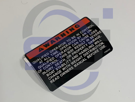 Boat safety decal, Qualified operator to be in control. - Safety Decals Ltd