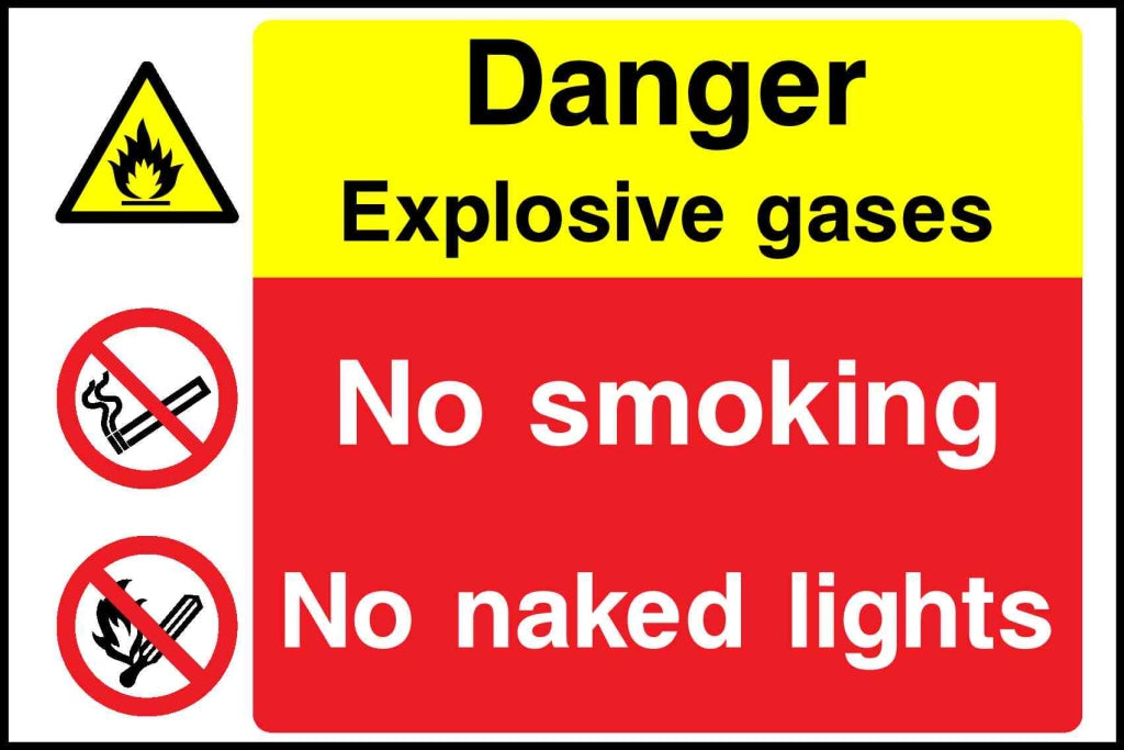 Danger Explosive gases
No smoking
No naked lights - Safety Decals Ltd