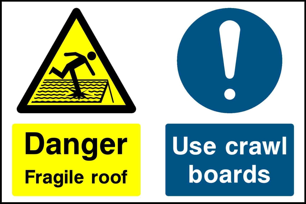 danger fragile roof use crawl boards - Safety Decals Ltd