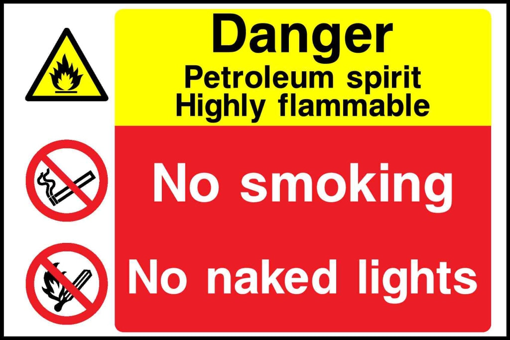 Danger Petroleum spirit Highly flammable No smoking - Safety Decals Ltd