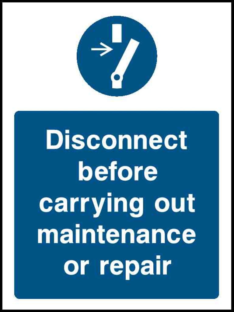 Disconnect before carrying out maintenance or repair portrait - Safety Decals Ltd