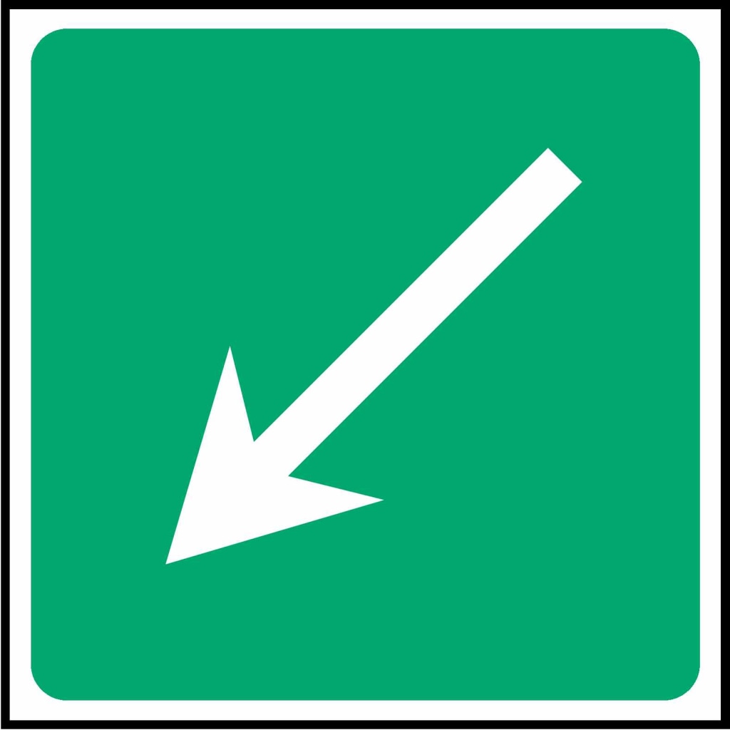 Arrow Diagonal Left Down Direction Route, Way Out Sign - Safety Decals Ltd