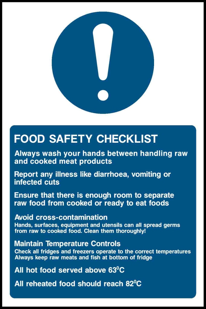 FOOD SAFETY CHECKLIST Always wash your hands between handling raw and cooked meat products - Safety Decals Ltd