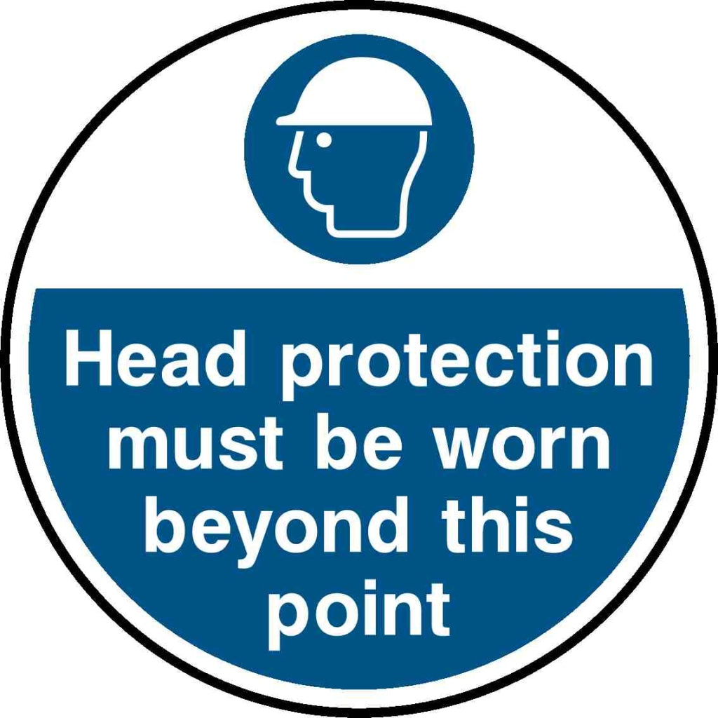 Head protection must be worn beyond this point - Safety Decals Ltd