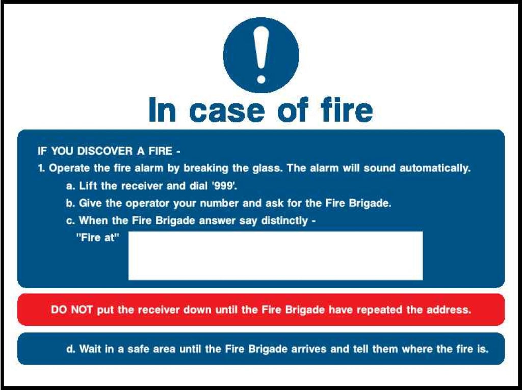 Fire Action - In case of fire - Safety Decals Ltd