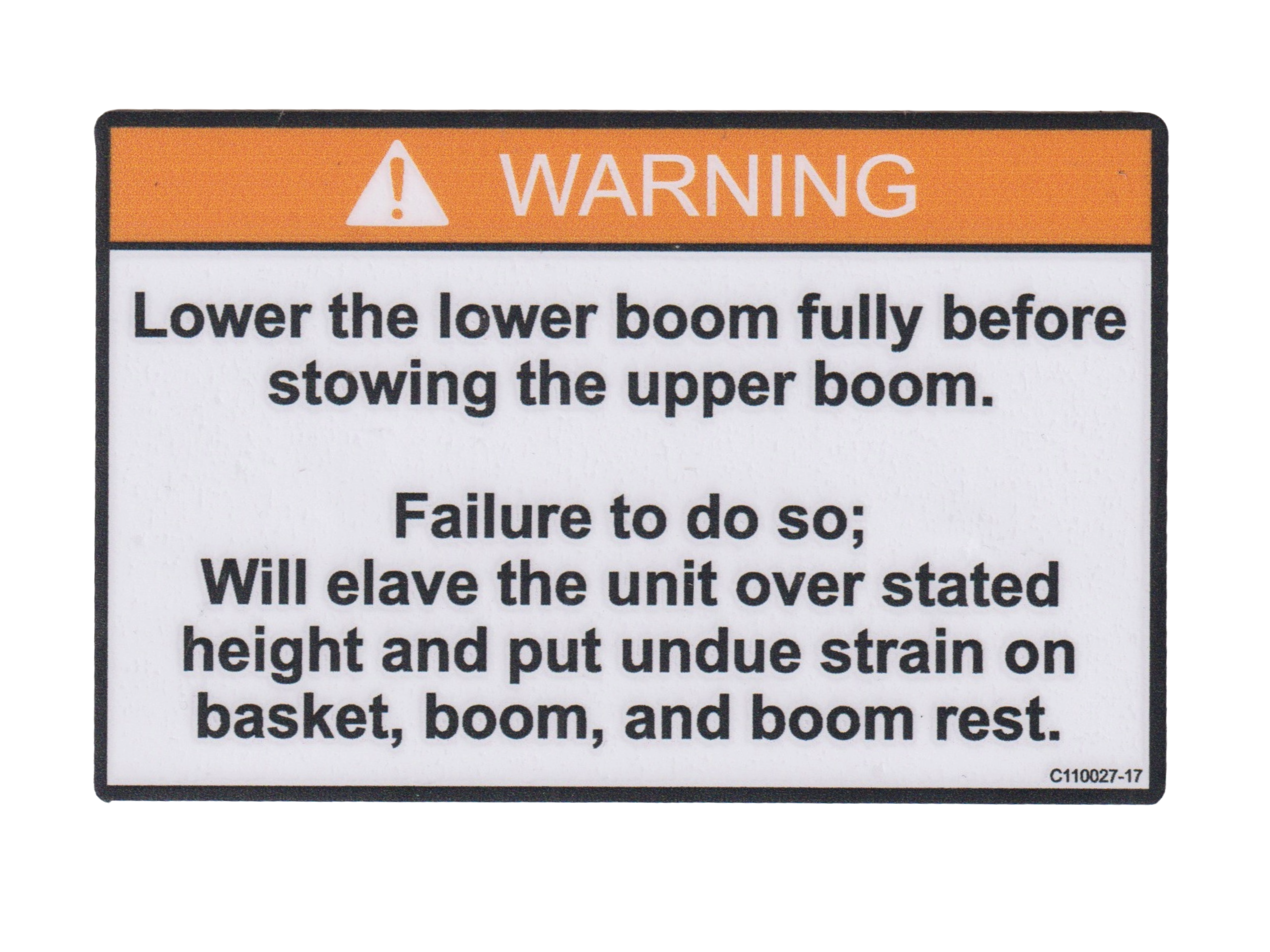 palfinger single decal, warning lower the boom, c110027-17