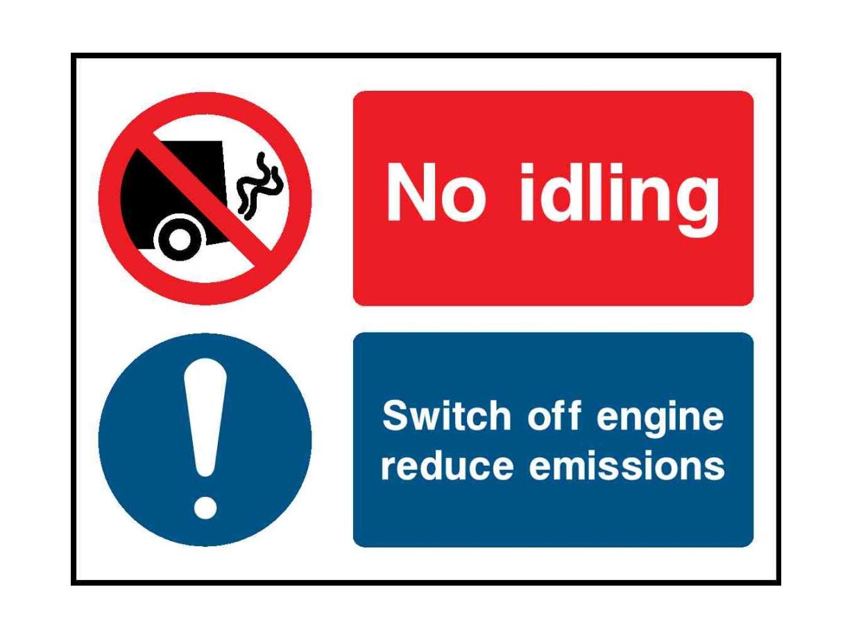 No idling
Switch off engine reduce emissions - Safety Decals Ltd