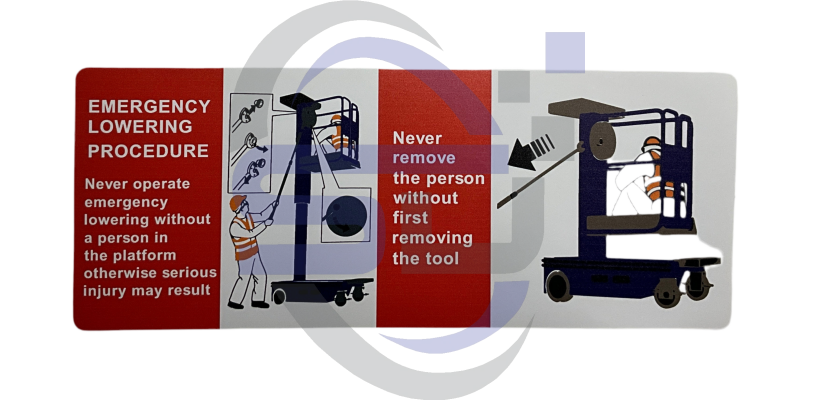Power Tower, Emergency lowering procedure Single Decal, SAF1033 - Safety Decals Ltd