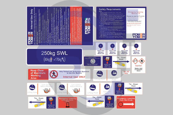 Power Tower Powertower, Safety Decal Kit, Sticker Kit - Safety Decals Ltd