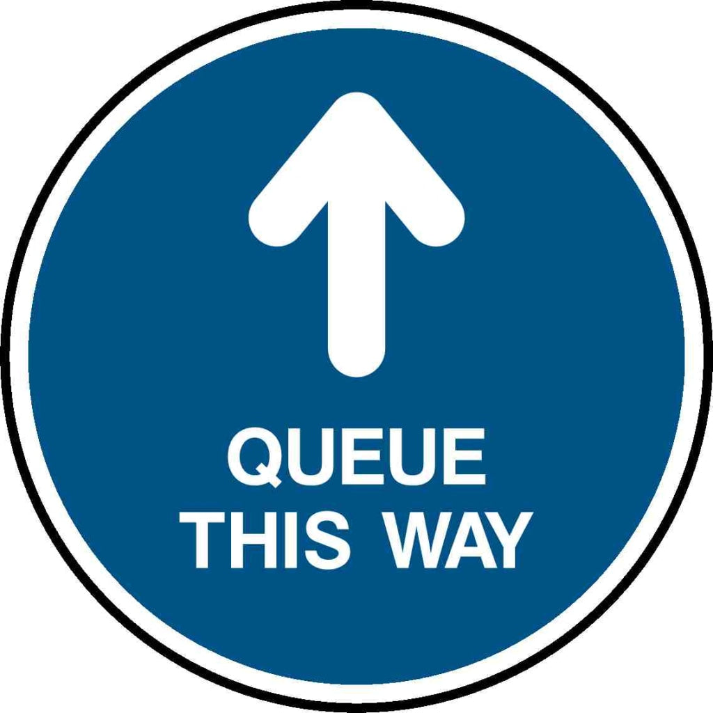 QUEUE THIS WAY| Floor Graphics, Size 400x400 Safety Sign