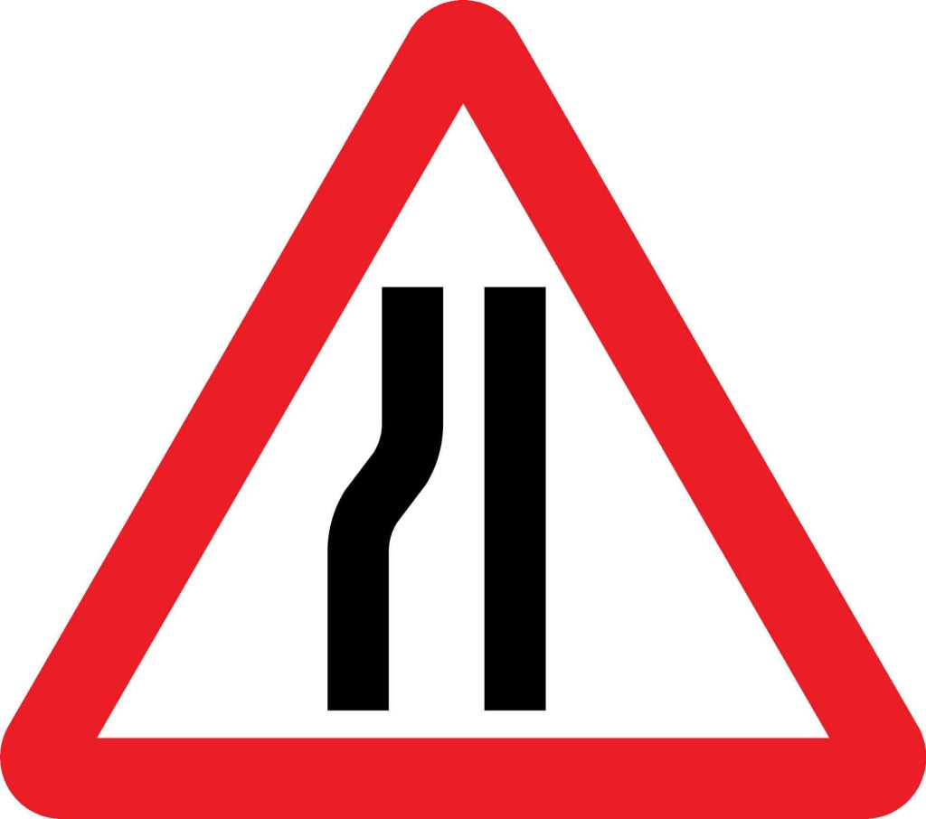 road narrows on the left - Safety Decals Ltd