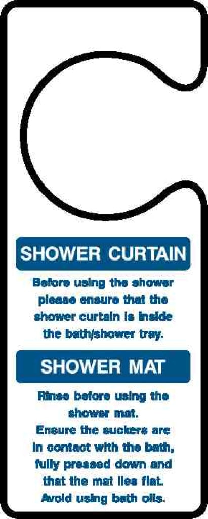 SHOWER CURTAIN/Mat Door handle Notice - Safety Decals Ltd
