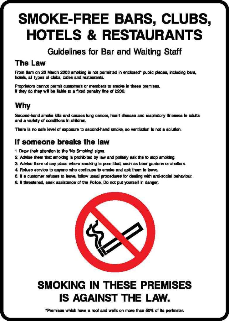SMOKE-FREE BARS, CLUBS, HOTELS and RESTAURANTS - Safety Decals Ltd