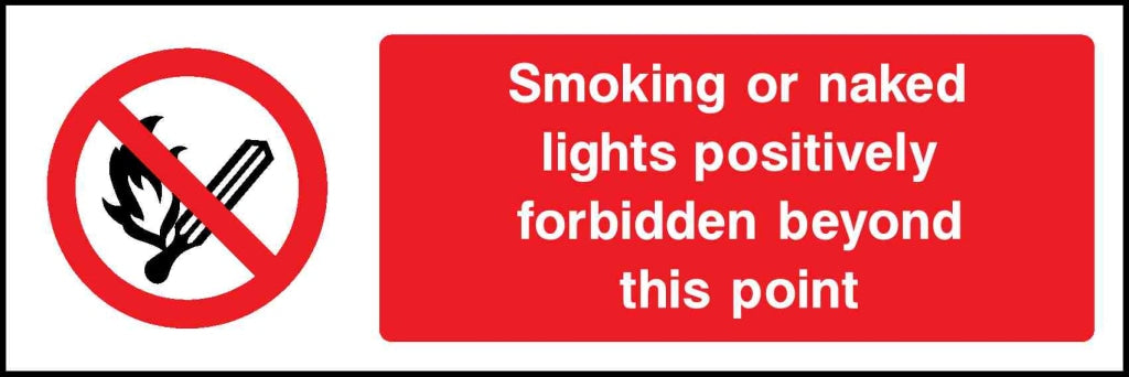 Smoking or naked lights positively forbidden beyond this point - Safety Decals Ltd