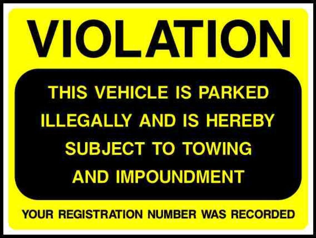 VIOLATION THIS VEHICLE IS PARKED ILLEGALLY AND IS HEREBY SUBJECT TO TOWING - Safety Decals Ltd