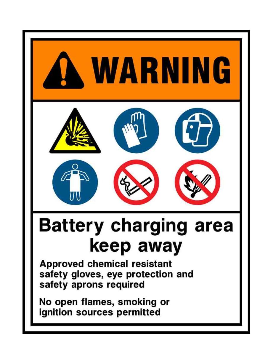 WARNING Battery charging area keep away - Safety Decals Ltd