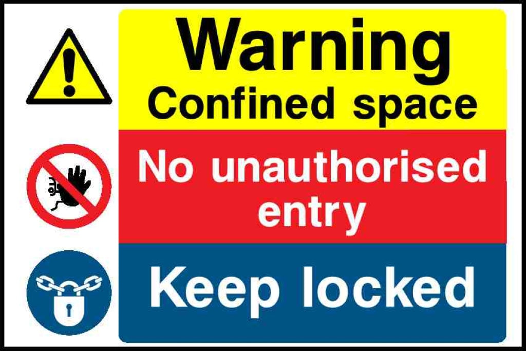 Warning Confined space No unauthorised entry Keep locked - Safety Decals Ltd