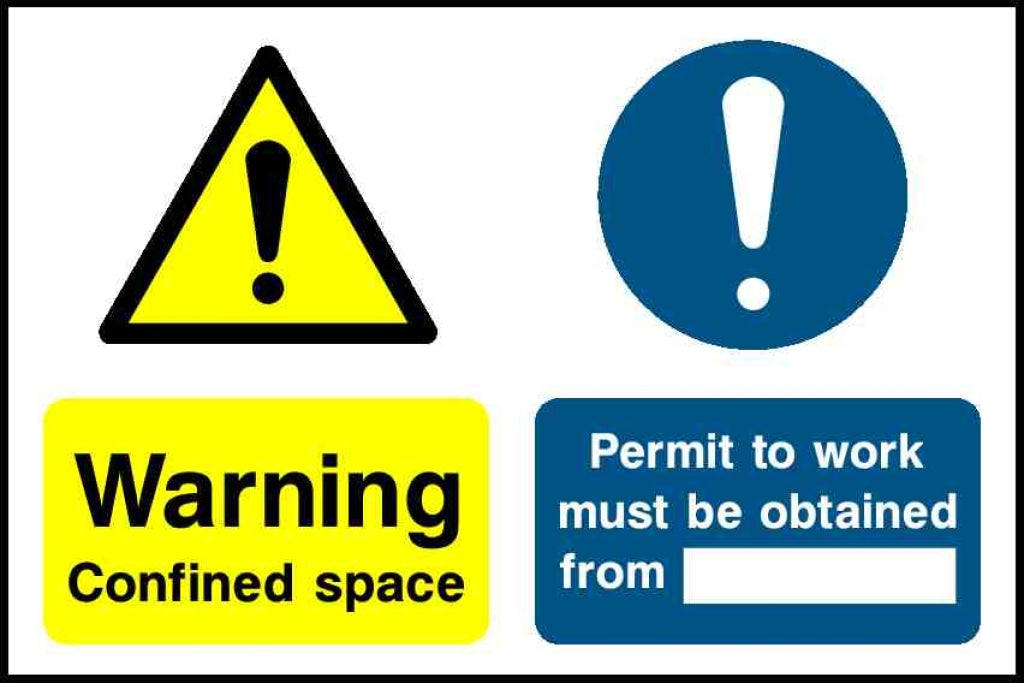 Warning Confined space Permit to work must be obtained from - Safety Decals Ltd