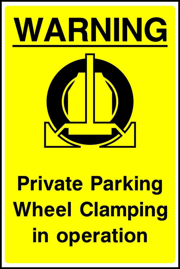 WARNING Private Parking Wheel Clamping in operation - Safety Decals Ltd