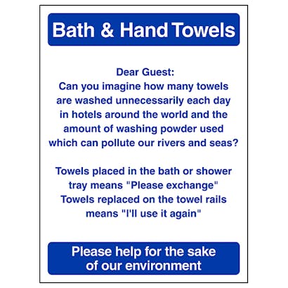 Bath & Hand Towels notice Sticker 100 x 75mm - Safety Decals Ltd