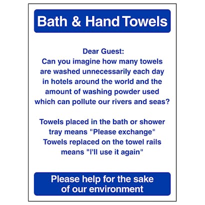 Bath & Hand Towels notice Sticker 100 x 75mm