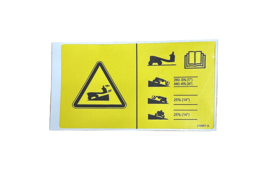 Genie Incline data decal, P/N  219957