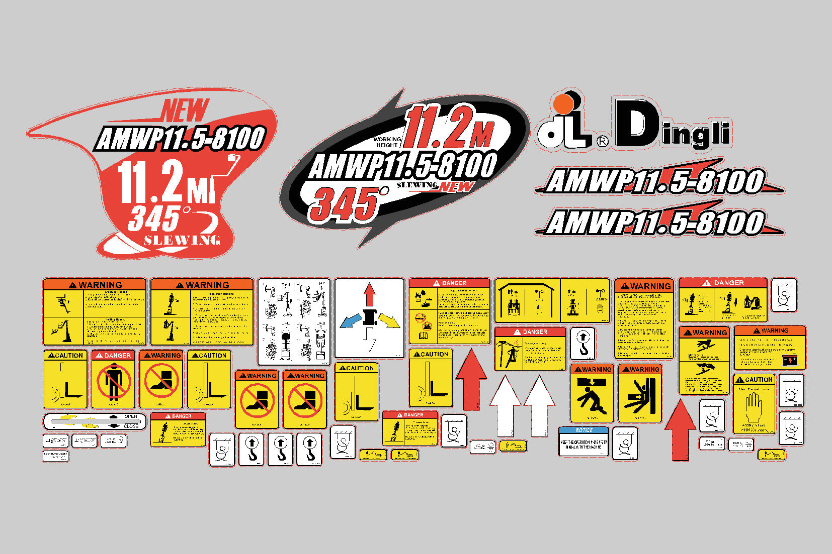 Dingli AMWP11.5-8100 Safety Decal, Sticker Kit