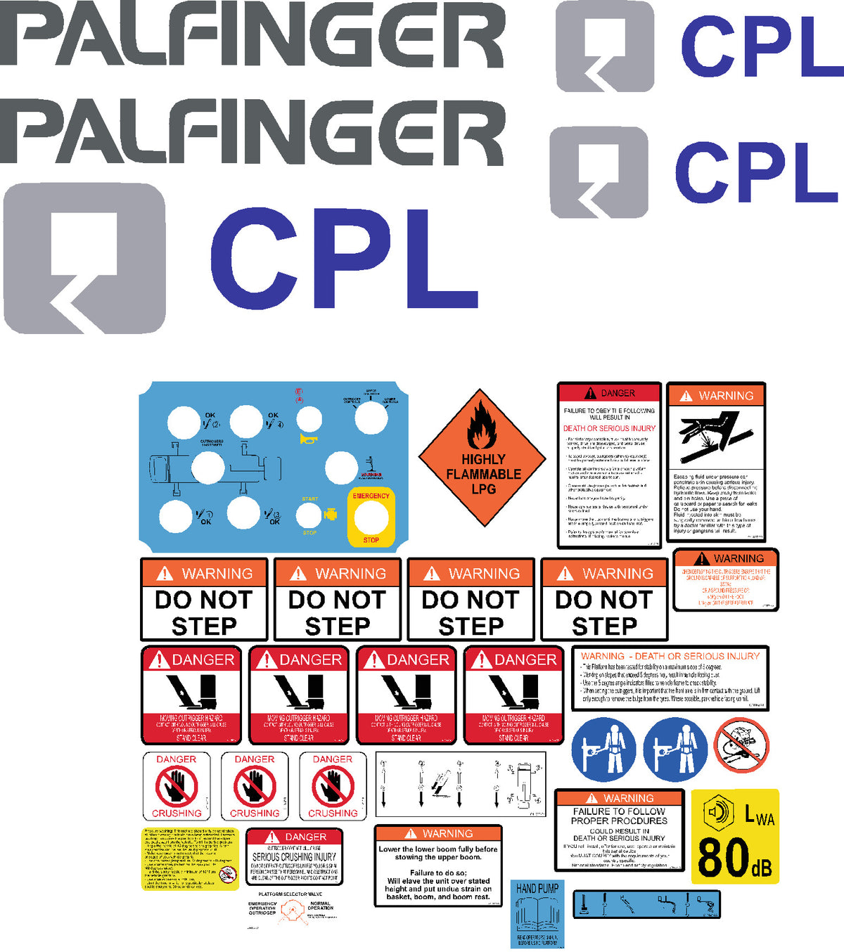 Palfinger P130A safety decal kit.