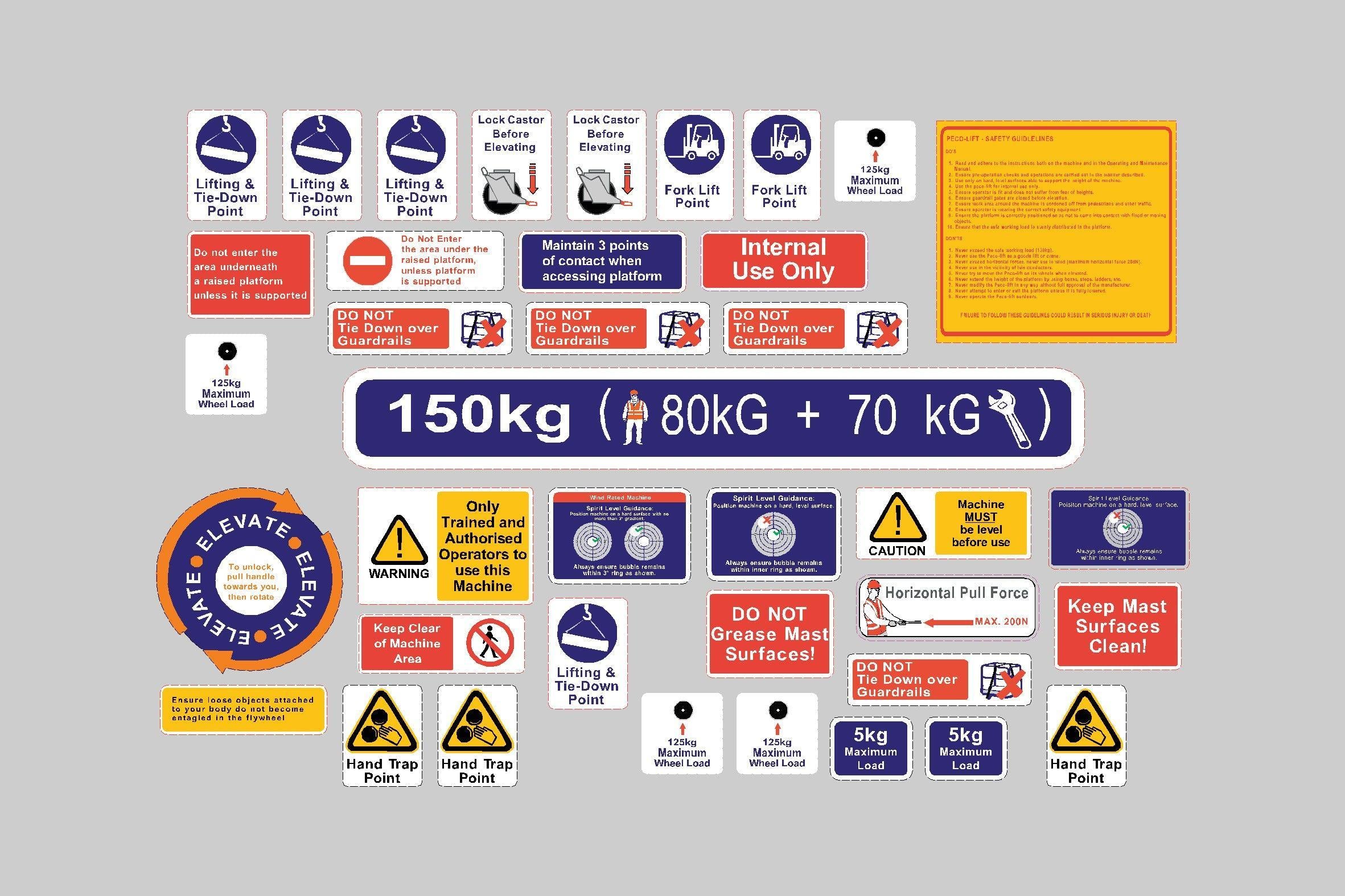 Power Tower Pecolift, Safety Decal Kit, Sticker Kit - Safety Decals Ltd