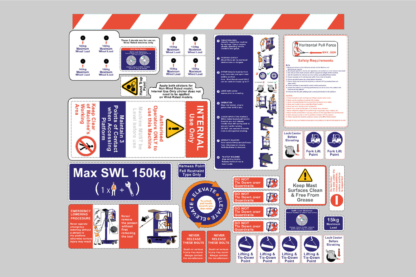 Powertower Eco Lift, Safety Decal Sticker Kit, PN ECLM800