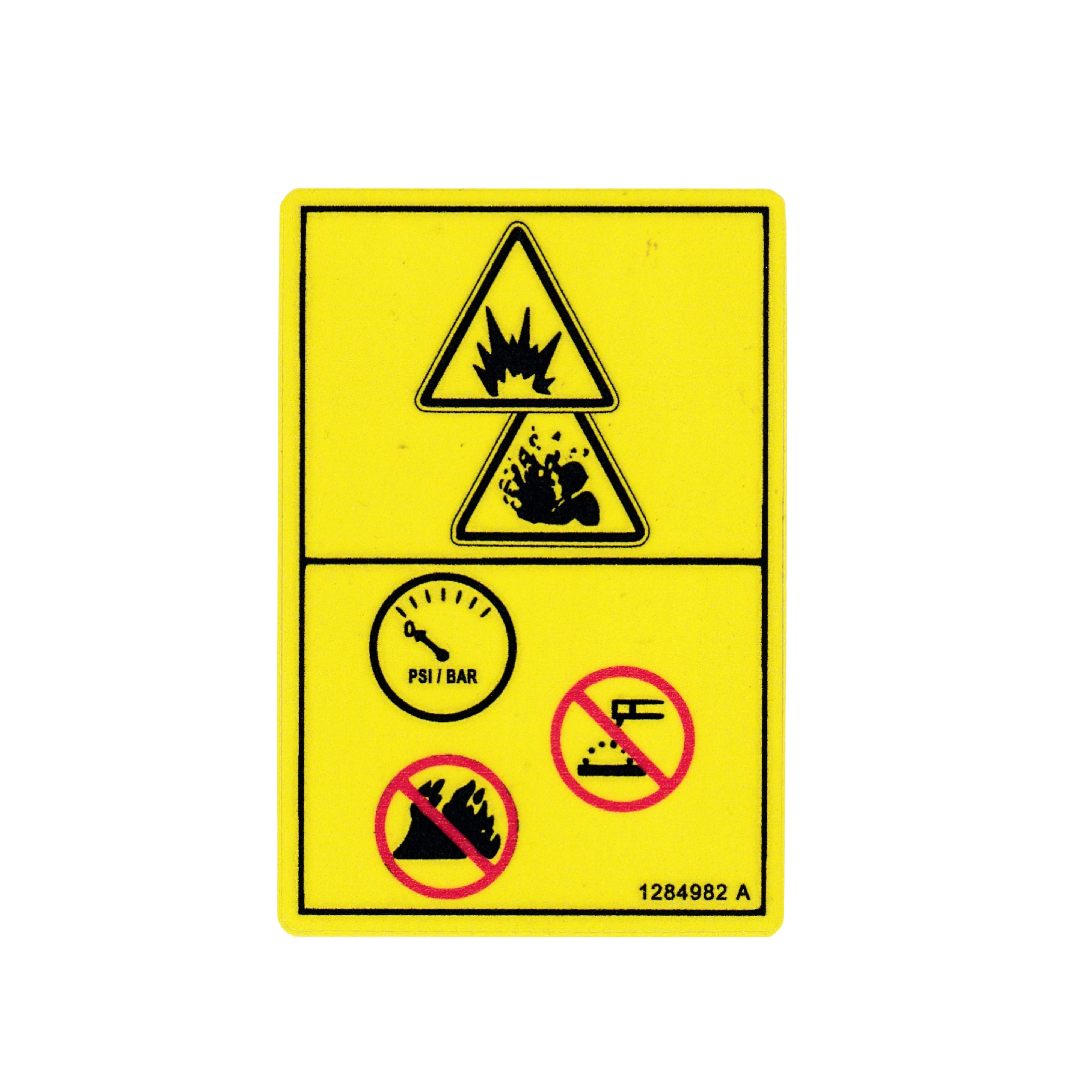 Genie Single Decal,DECAL,ACCUMULATOR EXPLOSION HAZARD,SYMBOL ,P/N 1284982GT