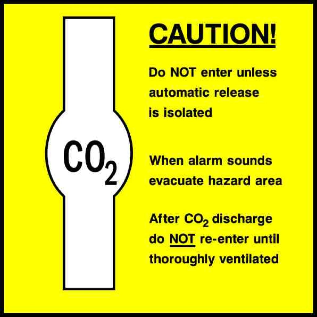 CO 
CAUTION 
Do NOT enter unless 
automatic release is i - Safety Decals Ltd