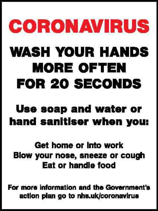 Coronavirus Wash Your Hands More Often For 20 Seconds