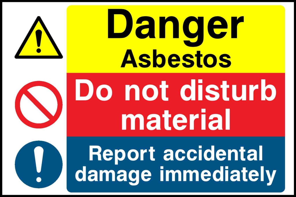 Danger Asbestos Do not disturb material Report accidental damage immediately - Safety Decals Ltd