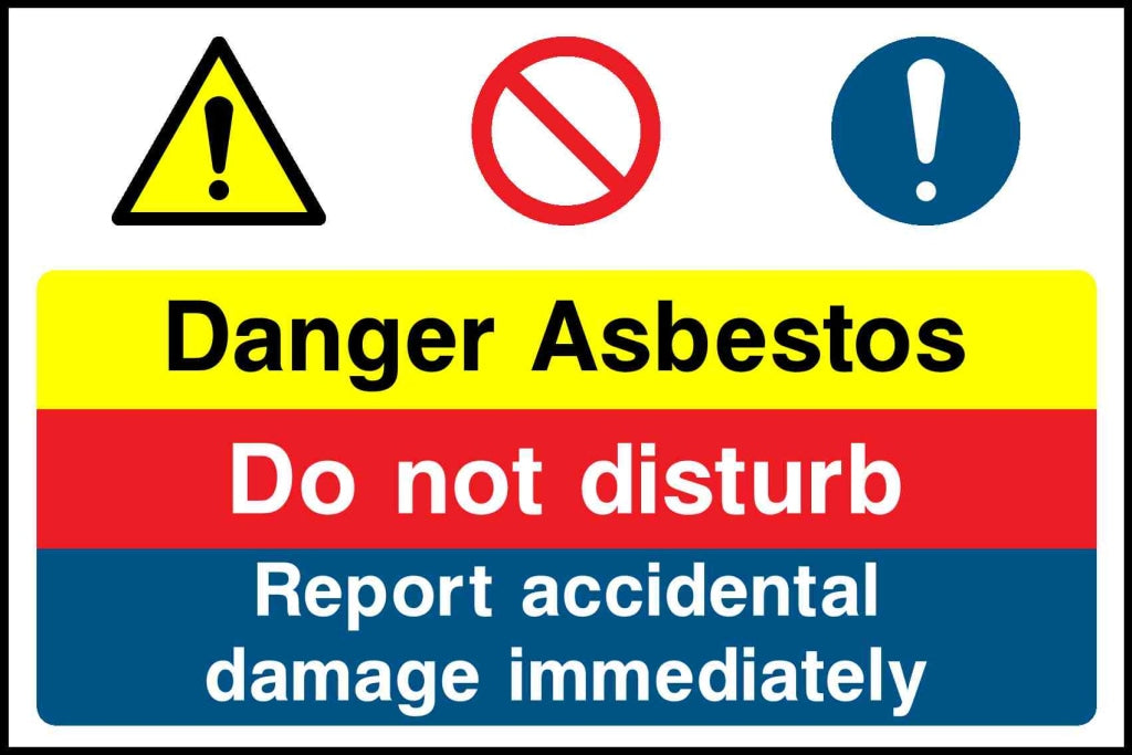 danger asbestos do not disturb report accidental damage - Safety Decals Ltd