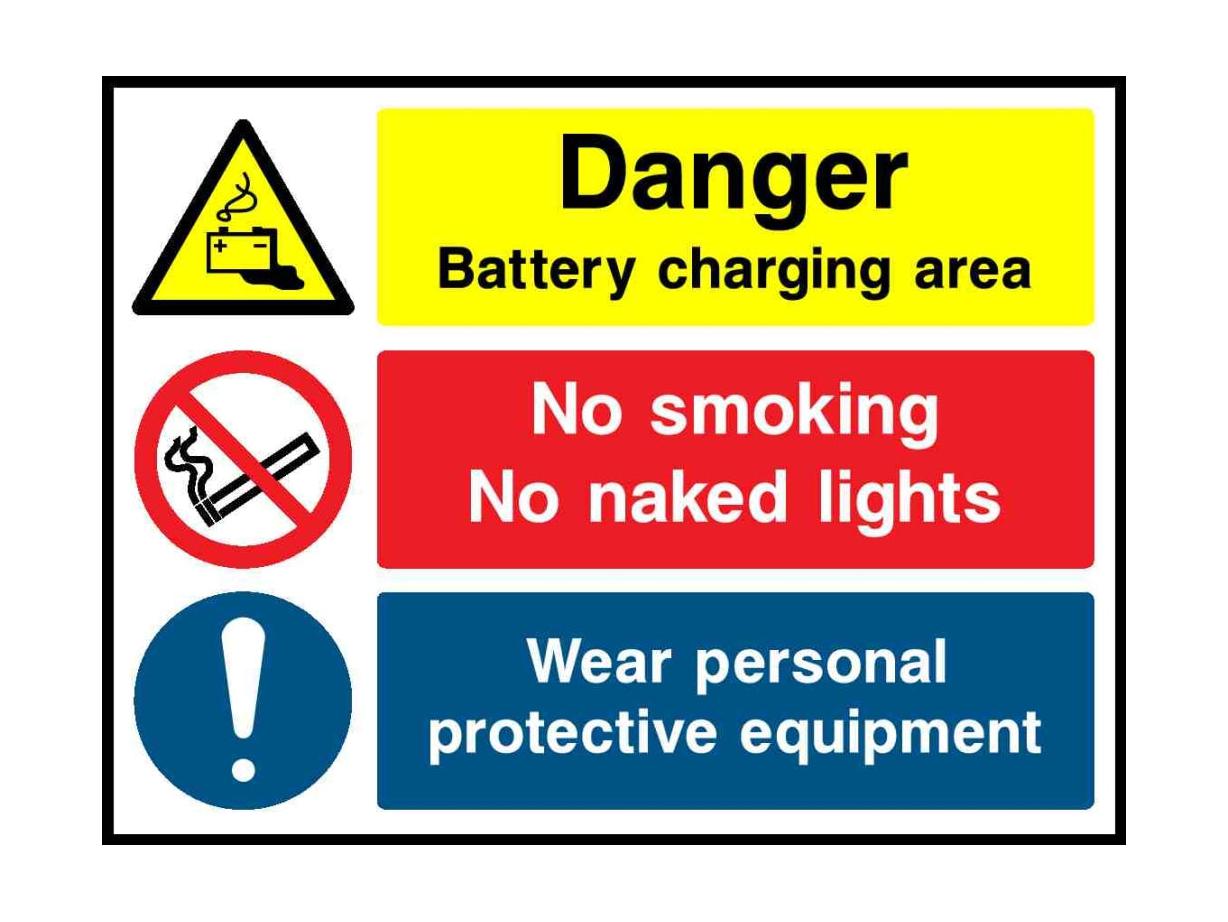 Danger Battery charging area No smoking No naked lights - Safety Decals Ltd