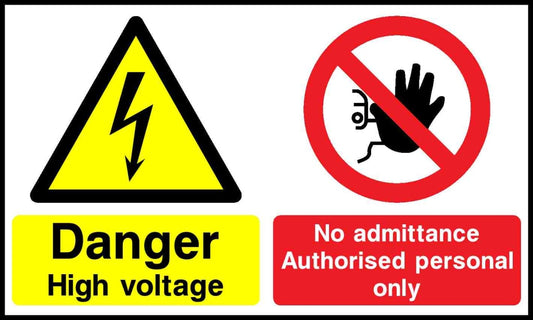 Danger High voltage No admittance Authorised personal only - Safety Decals Ltd