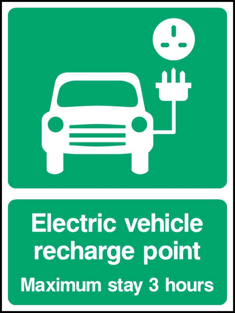 Electric vehicle recharge point Maximum stay 3 hours - Safety Decals Ltd