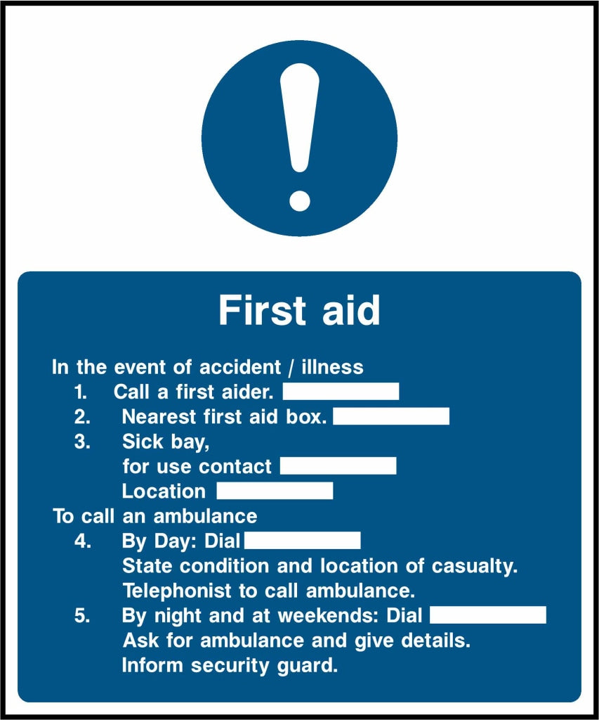First aid In the event of accident/illness - Safety Decals Ltd