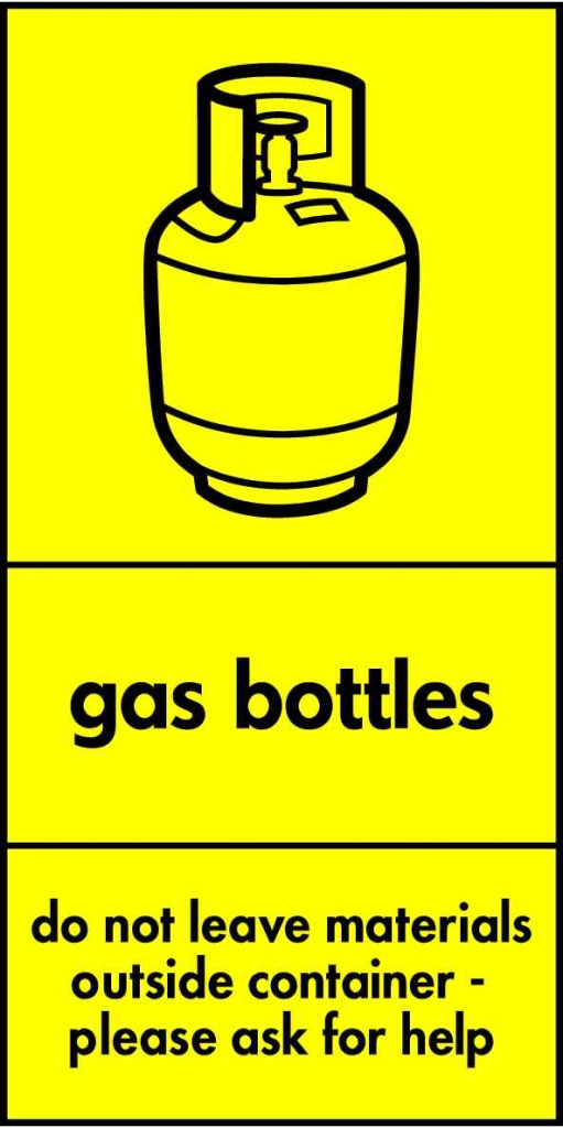 gas bottles do not leave materials outside container - Safety Decals Ltd