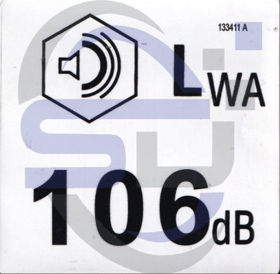 Genie 106 dB Noise Warning decal, P/N 133411 - Safety Decals Ltd