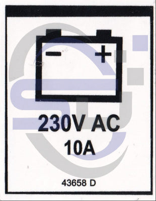 Genie Battery 230V decal, P/N 43658 - Safety Decals Ltd