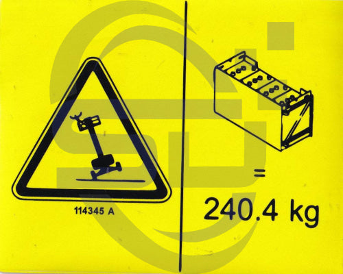 Genie Battery Tip Hazard decal, P/N 114345 - Safety Decals Ltd