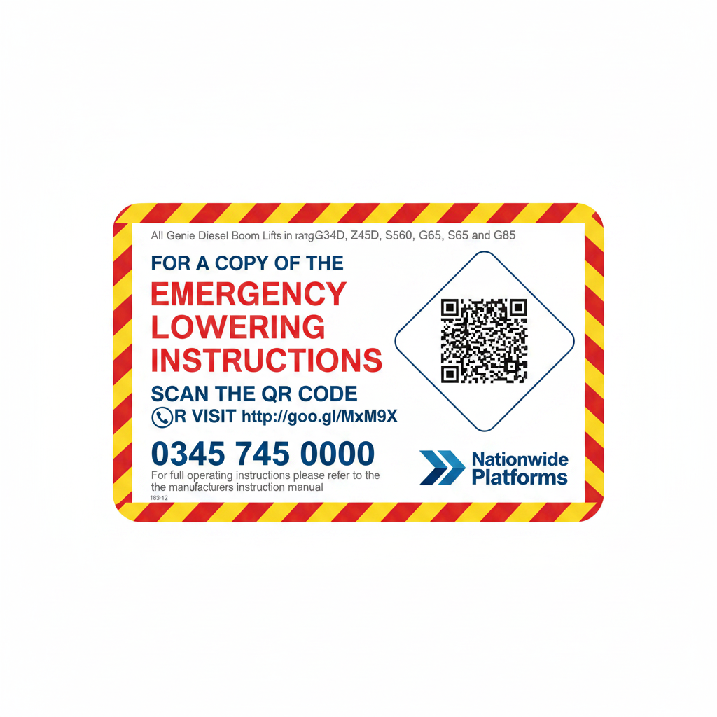 Nationwide Platforms Emergency Lowering Instructions Decal