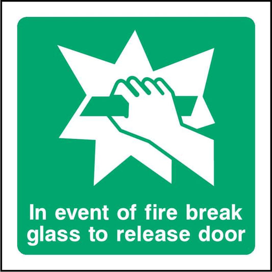 In Event Of Fire Break Glass To Release Door