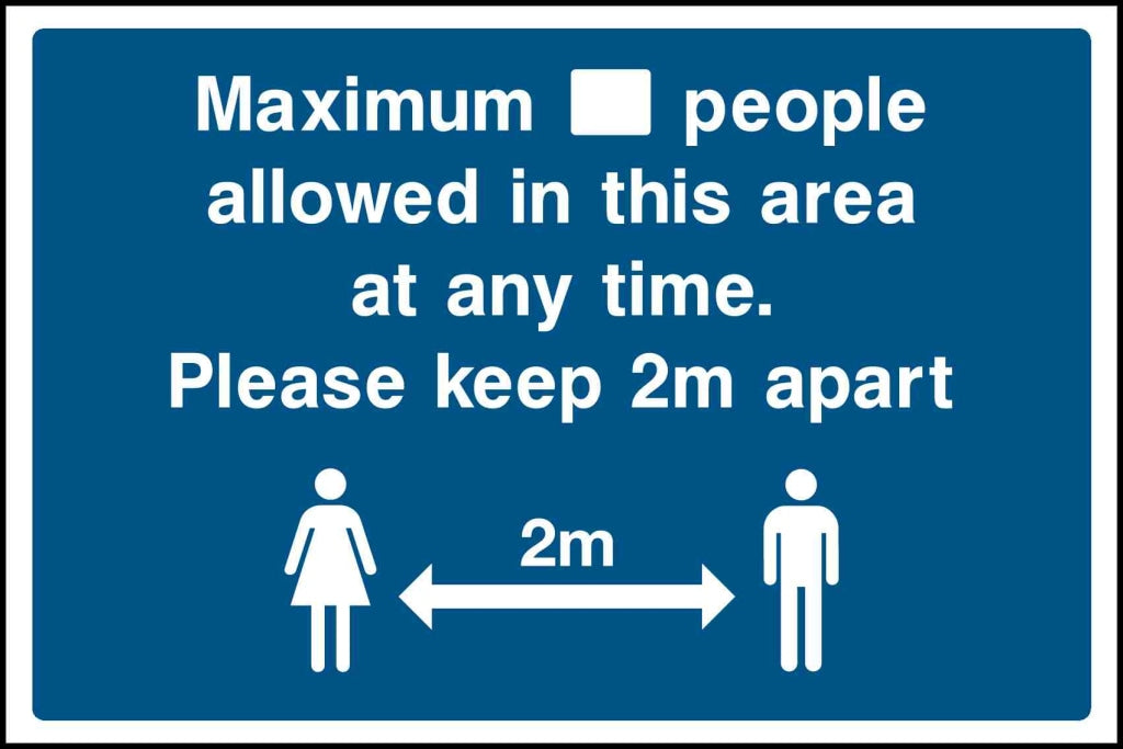maximum people allowed in this area at any time please keep 2 metres apart - Safety Decals Ltd