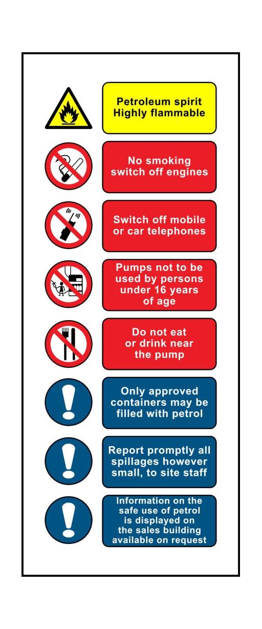 Petroleum spirit Highly flammable No smoking switch off engines - Safety Decals Ltd