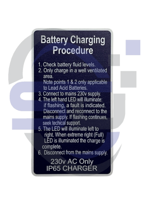 Power Tower, Battery charging procedure Single Decal, SAF1027 - Safety Decals Ltd