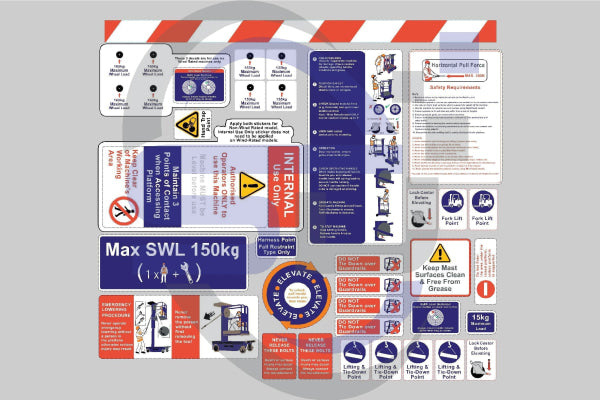 Power Tower Eco Lift, Safety Decal Sticker Kit, PN ECLM800 - Safety Decals Ltd